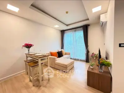 Modern living room with cozy seating and elegant decor