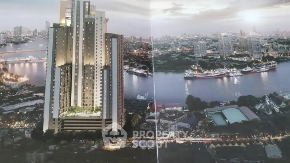 Stunning high-rise building with river view in vibrant cityscape