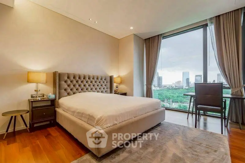 Luxurious bedroom with stunning city view and elegant furnishings