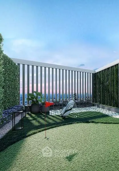 Luxurious rooftop terrace with mini golf and stunning city view