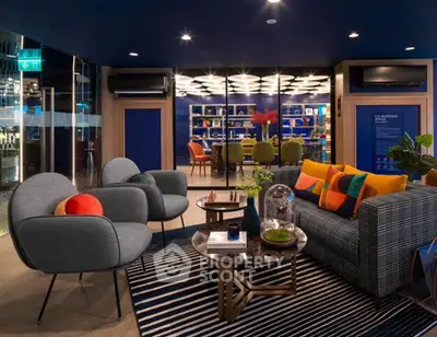 Stylish modern living room with vibrant decor and cozy seating area