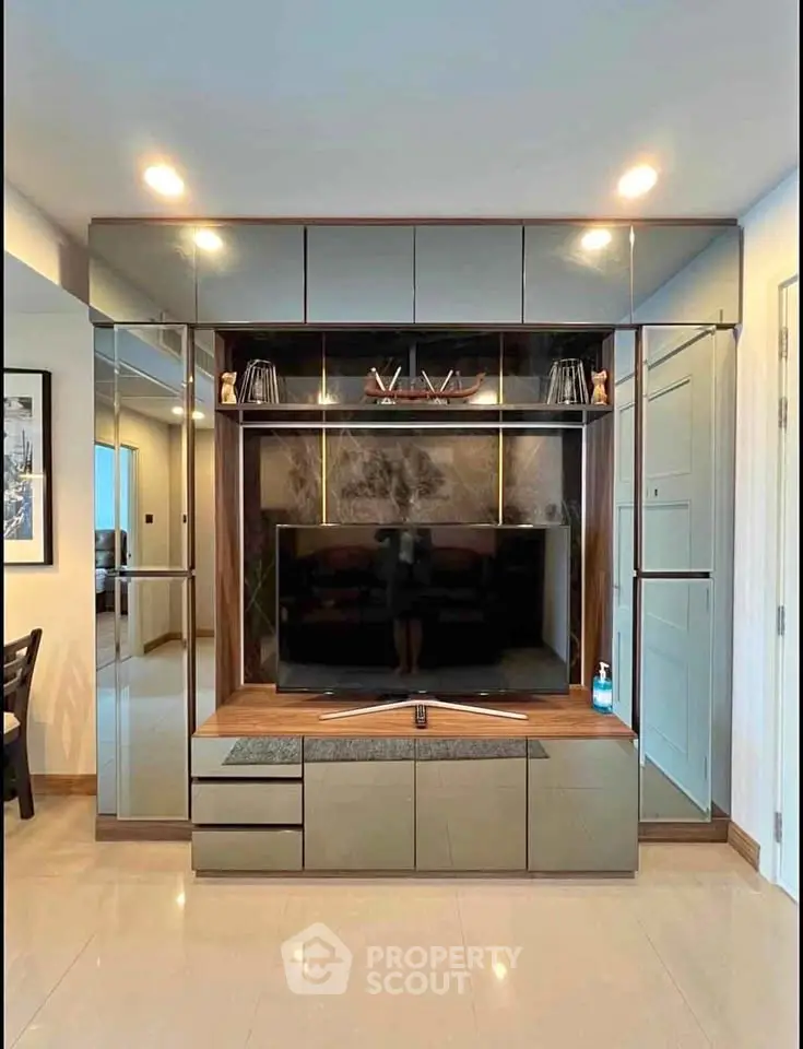 Modern living room with sleek TV unit and stylish decor