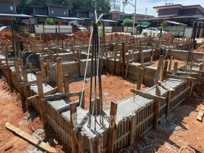 Foundation construction site for modern residential development