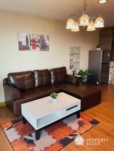 Stylish living room with leather sofa and modern decor