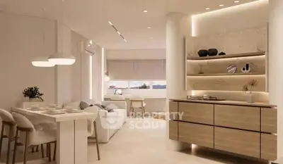 Modern open-plan living room with elegant dining area and stylish decor