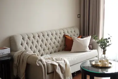 Elegant living room with plush sofa and stylish decor, perfect for relaxation and entertaining.