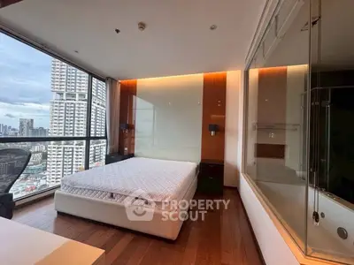 Luxurious bedroom with stunning city view and modern design