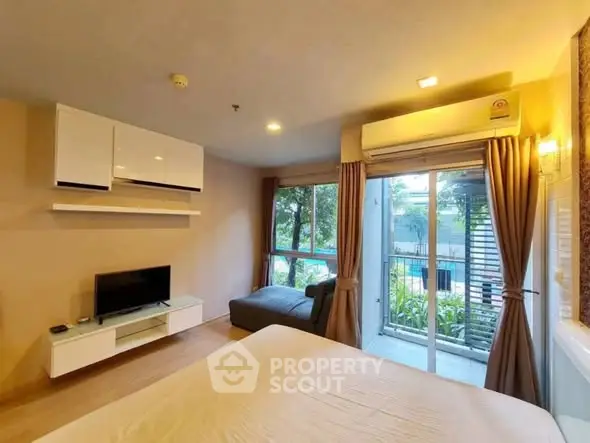 Modern bedroom with balcony view and stylish interior design