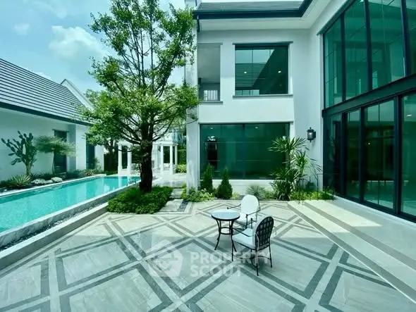 Luxurious modern home with pool and elegant patio, perfect for relaxation and entertaining.