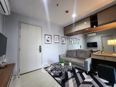 Modern living room with stylish decor and cozy seating area