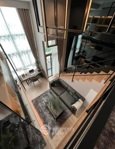 Luxurious modern living room with high ceilings and elegant decor