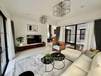 Spacious modern living room with elegant decor and large windows for natural light.