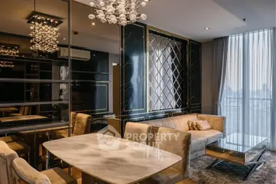 Luxurious modern living room with elegant decor and stunning chandelier