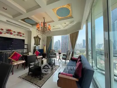 Luxurious living room with stunning city view and elegant decor