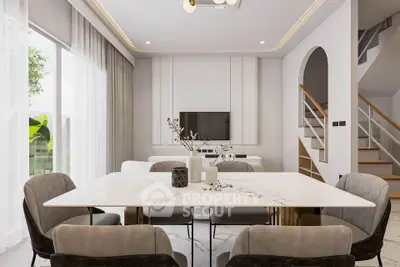 Elegant modern living room with marble dining table and stylish decor