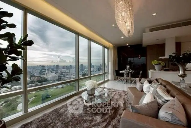 Luxurious living room with panoramic city view and elegant decor