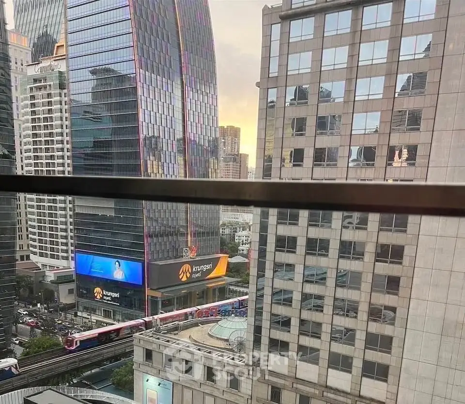 Stunning cityscape view from high-rise building window in urban area