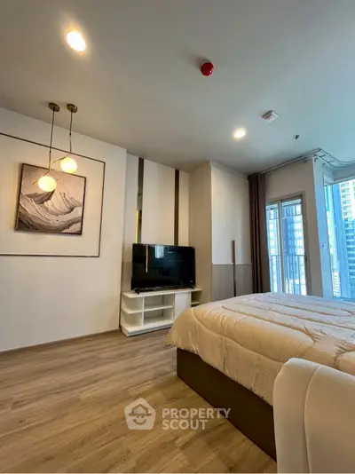 Modern bedroom with stylish decor and cozy ambiance