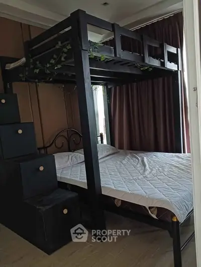 Stylish loft bed with staircase in modern bedroom design