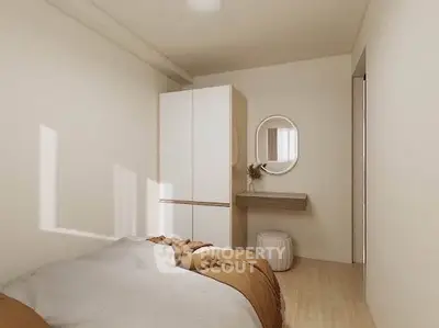 Cozy minimalist bedroom with natural light and modern decor