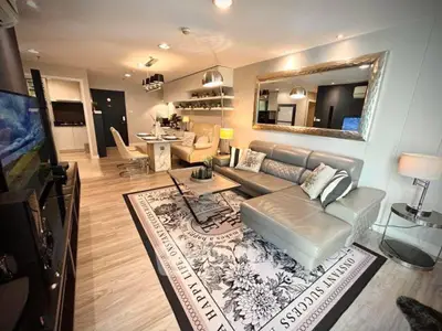 Luxurious modern living room with elegant decor and stylish furniture