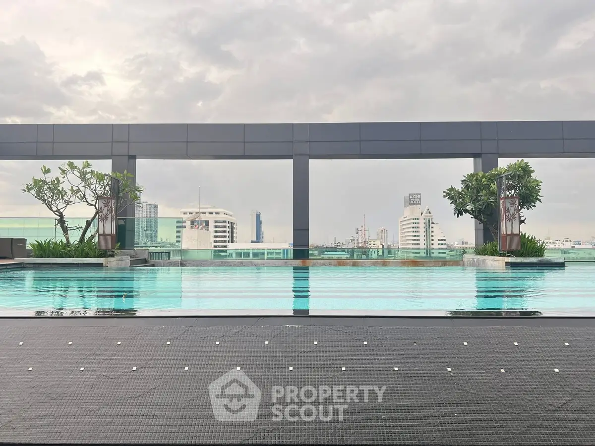 Luxurious rooftop pool with stunning city skyline views, perfect for relaxation and leisure.