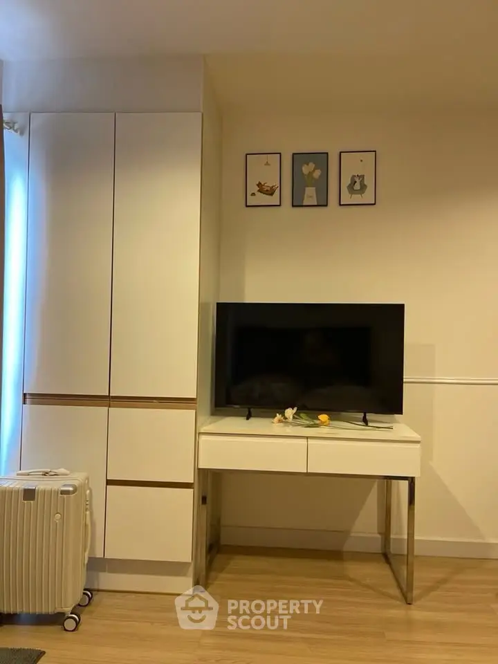 Modern living room with sleek TV stand and stylish decor