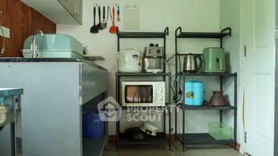 Cozy kitchen with modern appliances and organized shelving