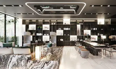Luxurious modern living room with elegant marble accents and stylish decor