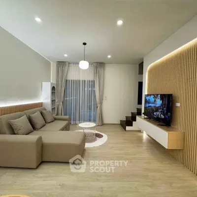 Modern living room with stylish decor and cozy seating area