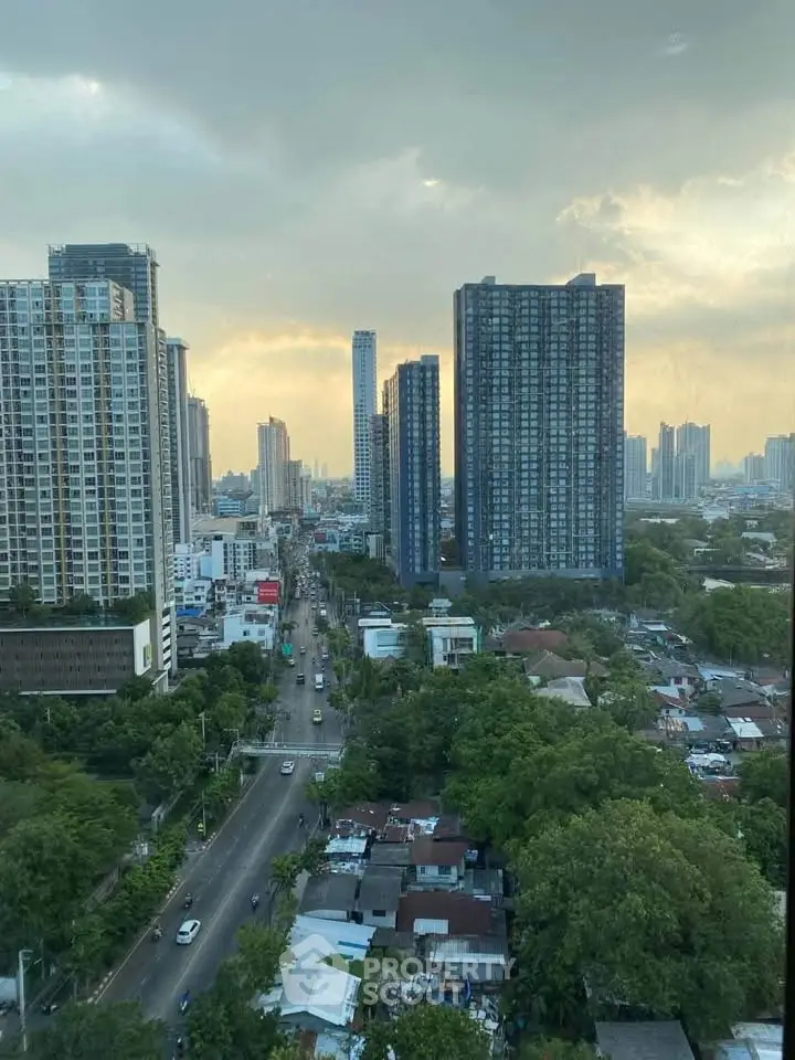 Stunning cityscape view with modern high-rise buildings and lush greenery, perfect for urban living enthusiasts.