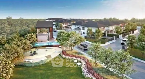 Luxurious residential community with modern homes and lush landscaping.
