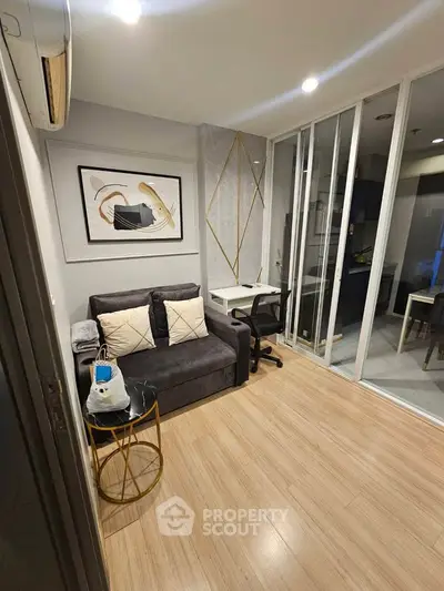 Modern living room with stylish decor and cozy seating area