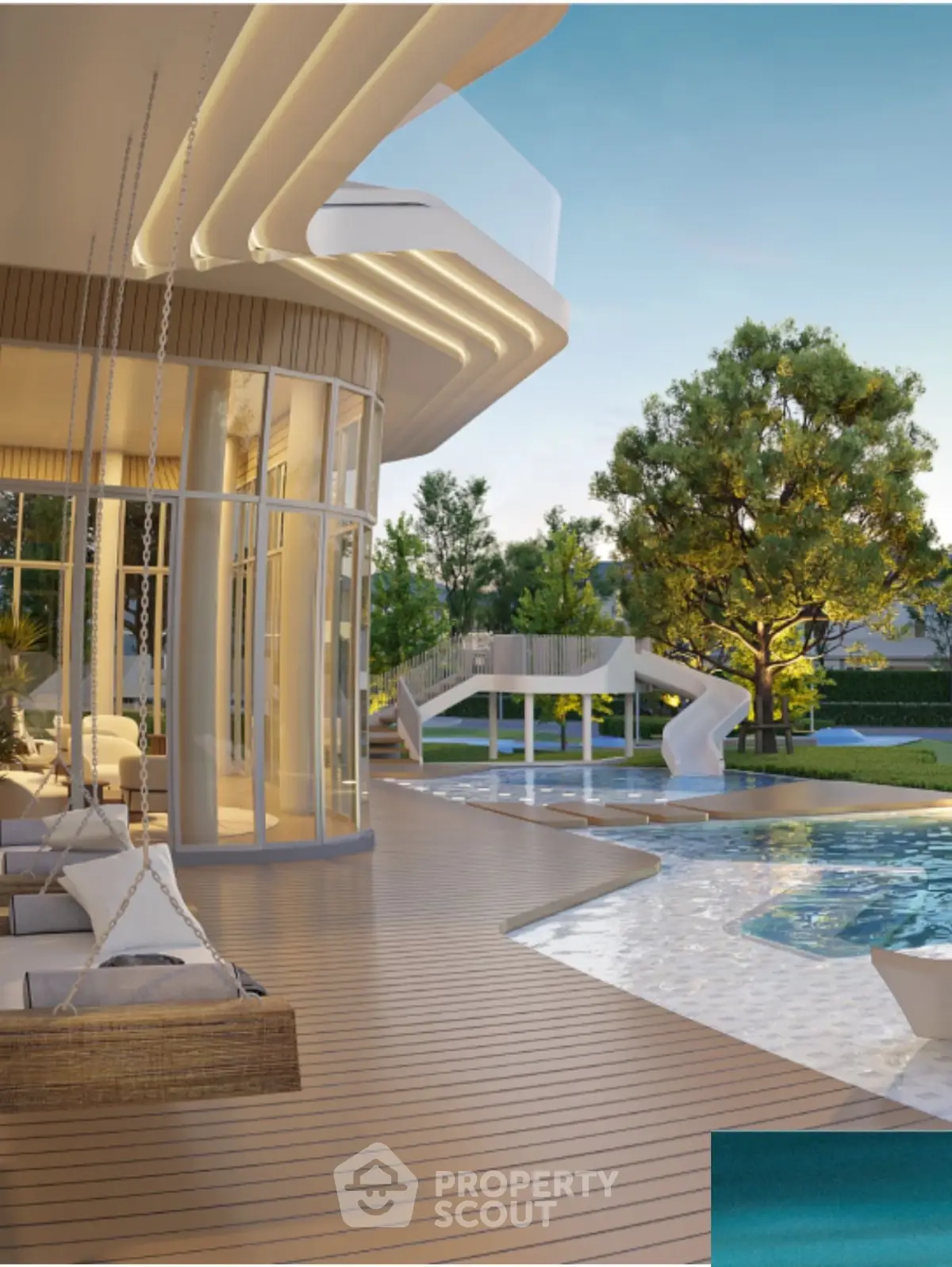 Luxurious modern home with stunning pool and elegant outdoor design