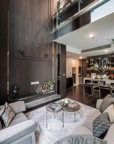 Luxurious modern living room with high ceilings and elegant decor