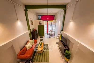 Stylish living room with vibrant decor and modern furniture