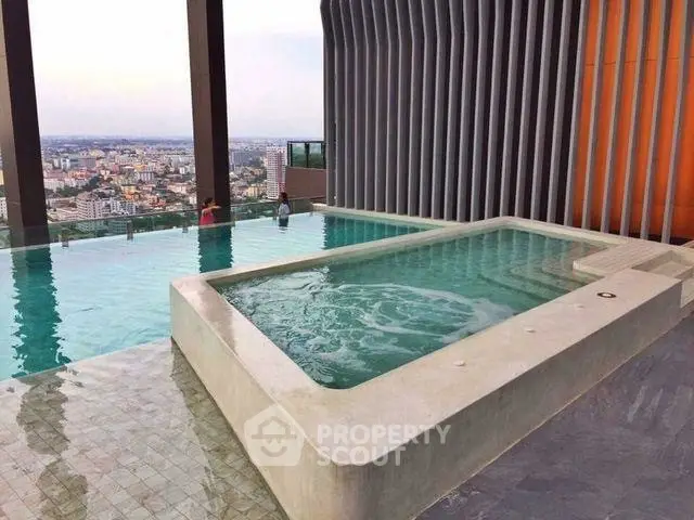 Luxurious rooftop infinity pool with stunning cityscape views, perfect for relaxation and leisure.