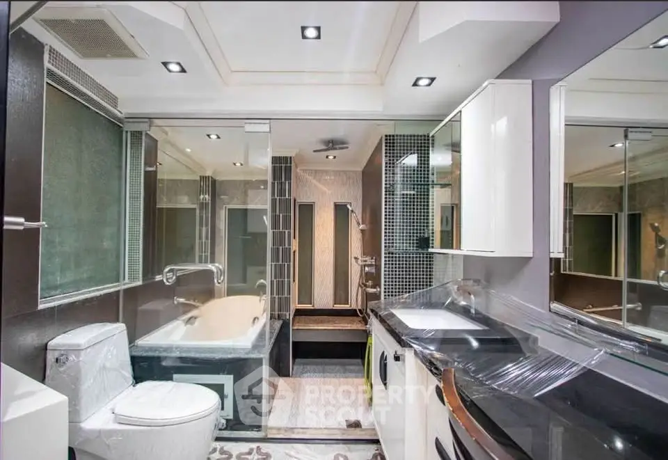 Luxurious modern bathroom with sleek fixtures and spacious design