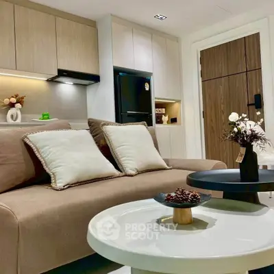 Modern living room with stylish decor and cozy seating area