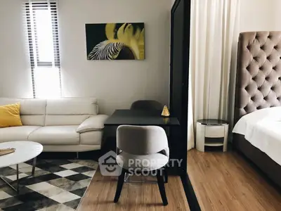 Modern living room with stylish decor and cozy seating area