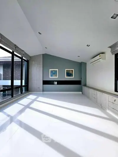 Spacious modern living room with large windows and sleek design