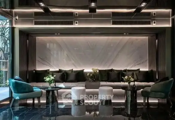 Luxurious modern lobby with elegant seating and ambient lighting