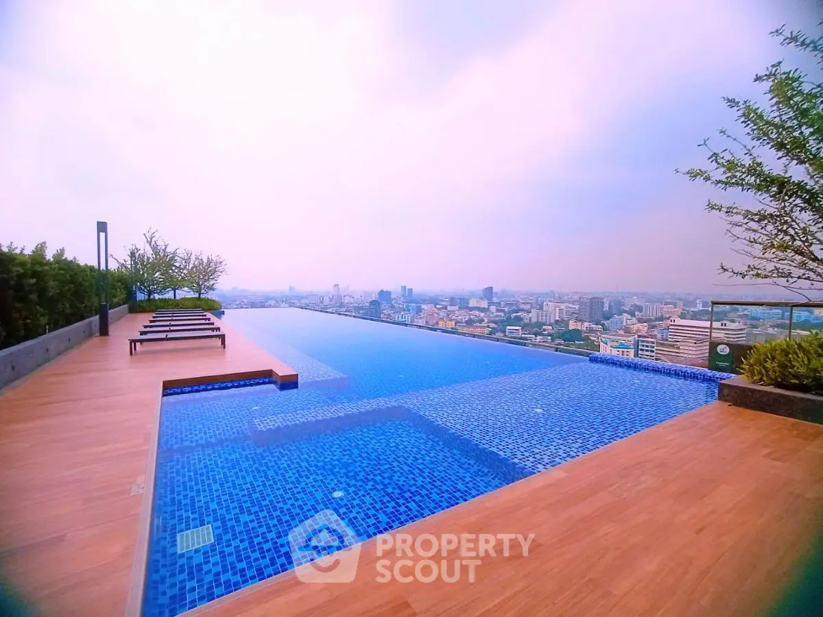 Luxurious rooftop infinity pool with stunning city skyline view