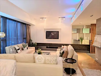 Luxurious modern living room with elegant decor and ambient lighting