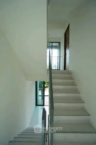 Modern staircase with sleek design and natural light in contemporary home