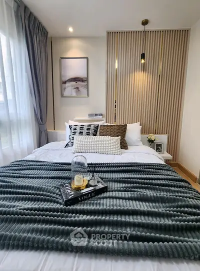 Modern bedroom with stylish decor and cozy ambiance