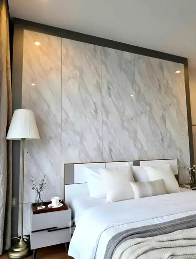Luxurious modern bedroom with elegant decor and stylish lighting