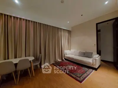 Cozy living room with elegant curtains and stylish furniture