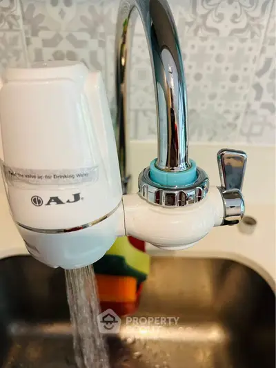 Modern kitchen sink with stylish faucet and water filter system