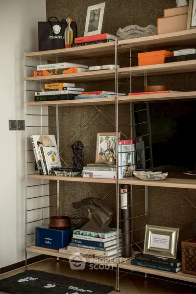 Stylish living room with modern shelving and luxury decor accents